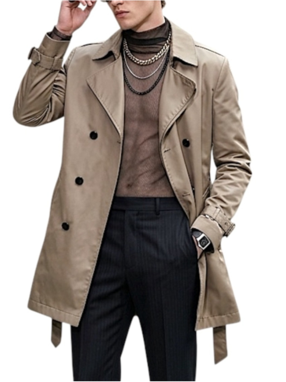 ZIOSONGZIO Korean designer tan minimalist short belted trench coat